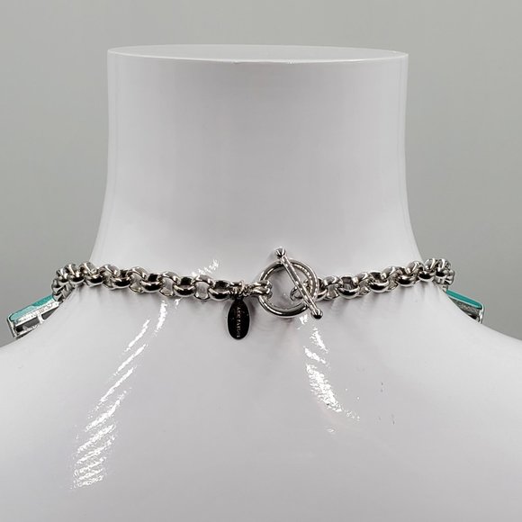 Ann Taylor Silver Aqua Faux Moonstone Bib Necklace - Picture 12 of 16